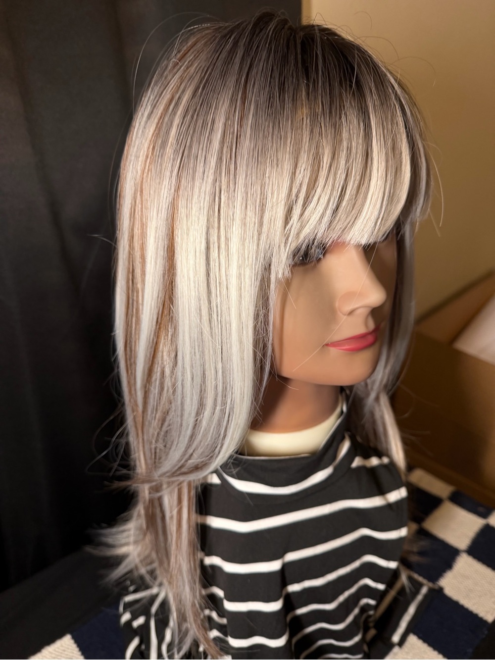DWY Layered Synthetic Wig with Fringe - Silver Blonde Ombre
